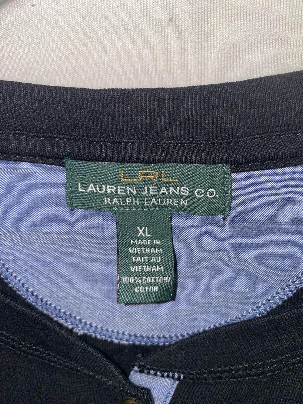 Lauren Ralph Lauren T-shirt Womens XL Black Long Sleeve Henley Cotton Jersey Top - Picture 3 of 5